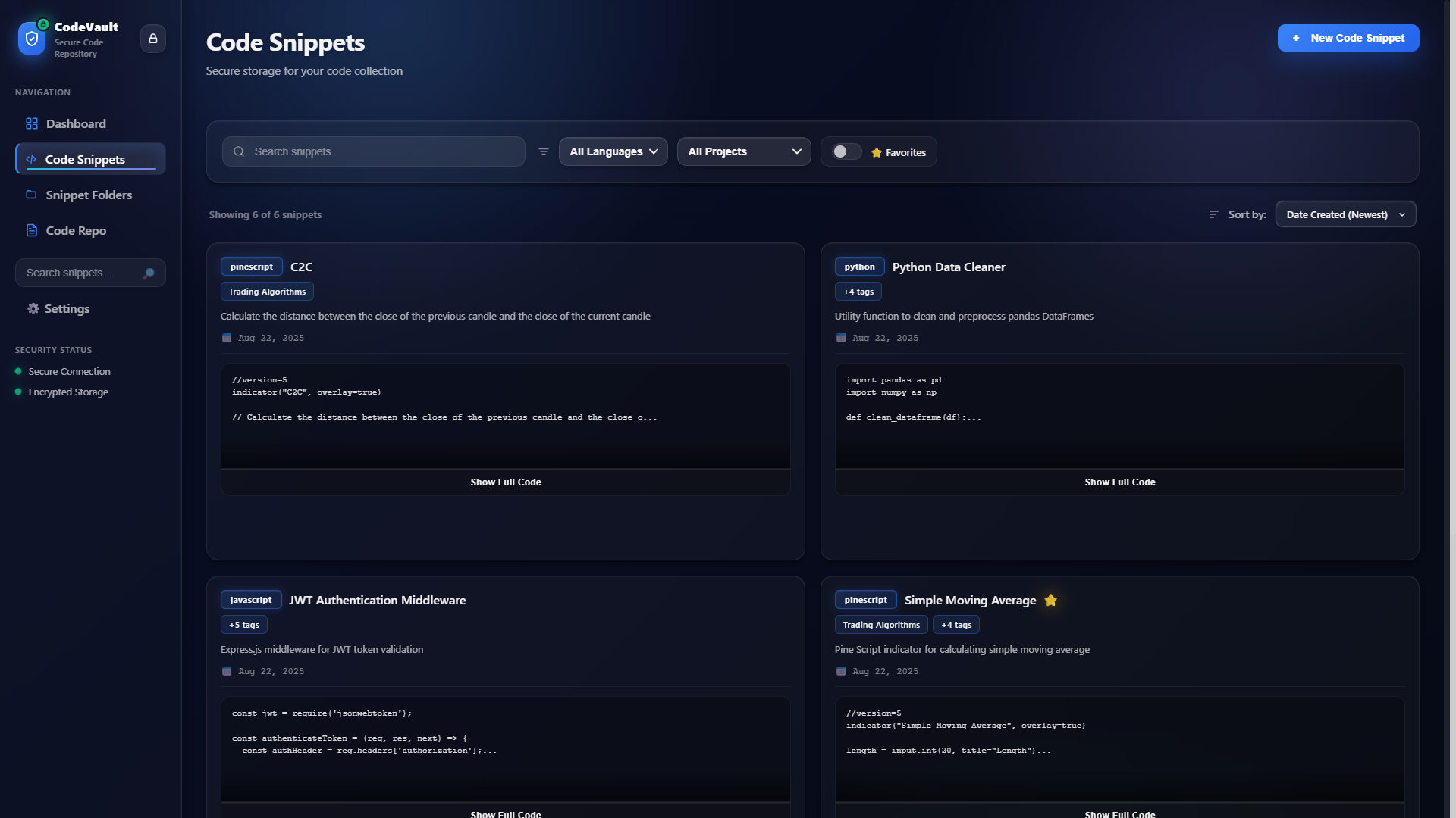 Code snippet editor — dense neutral layout